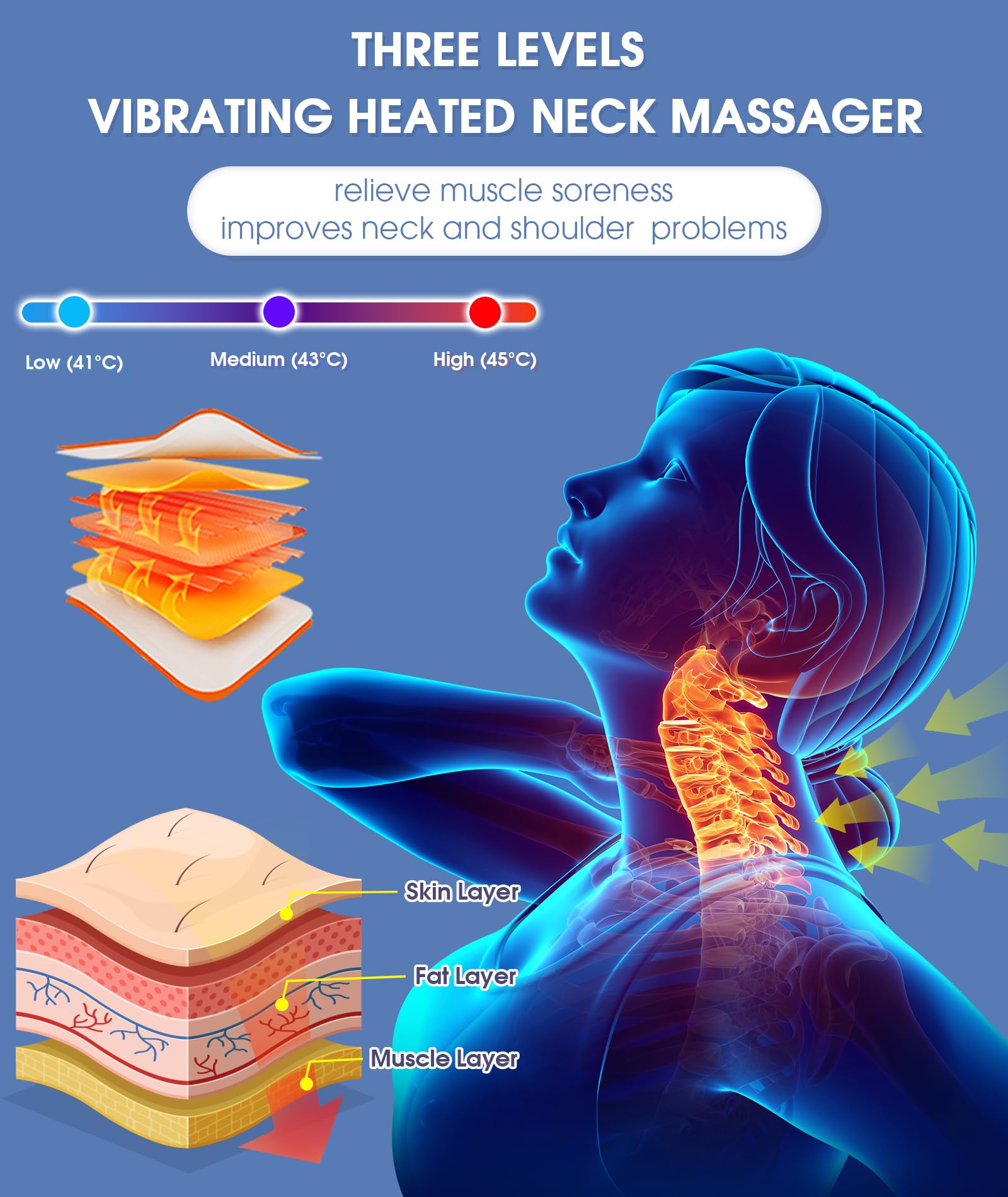 Anzzat heated neck traction device provides warm therapy to relax tense muscles.