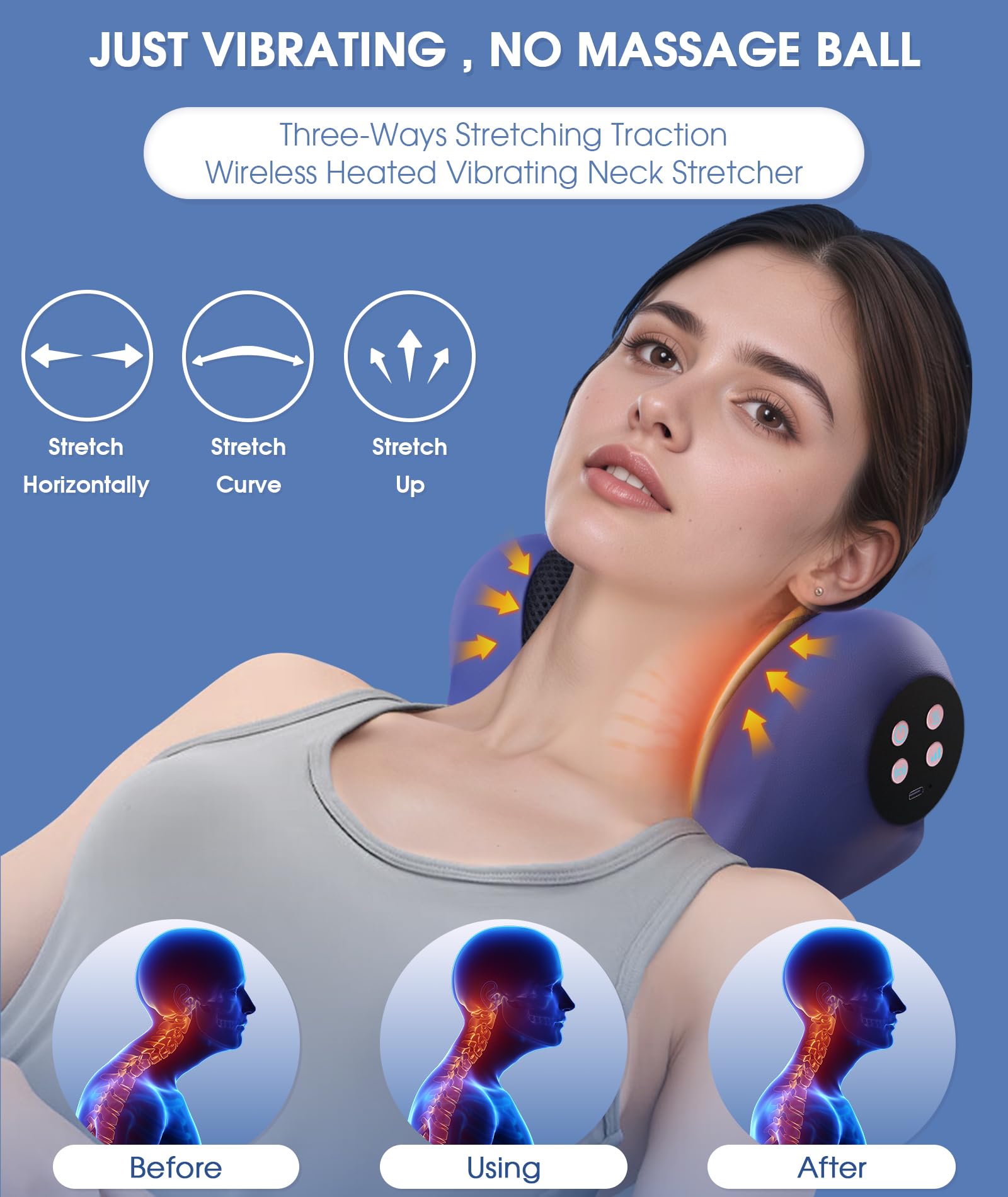 Anzzat neck stretcher remote control highlights wireless heating for convenient use.