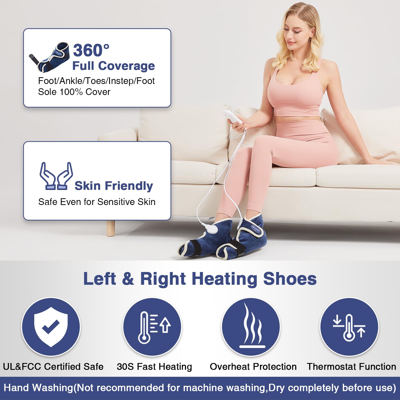 AOBOCO 30W heater delivers rapid warmth for foot heat therapy.