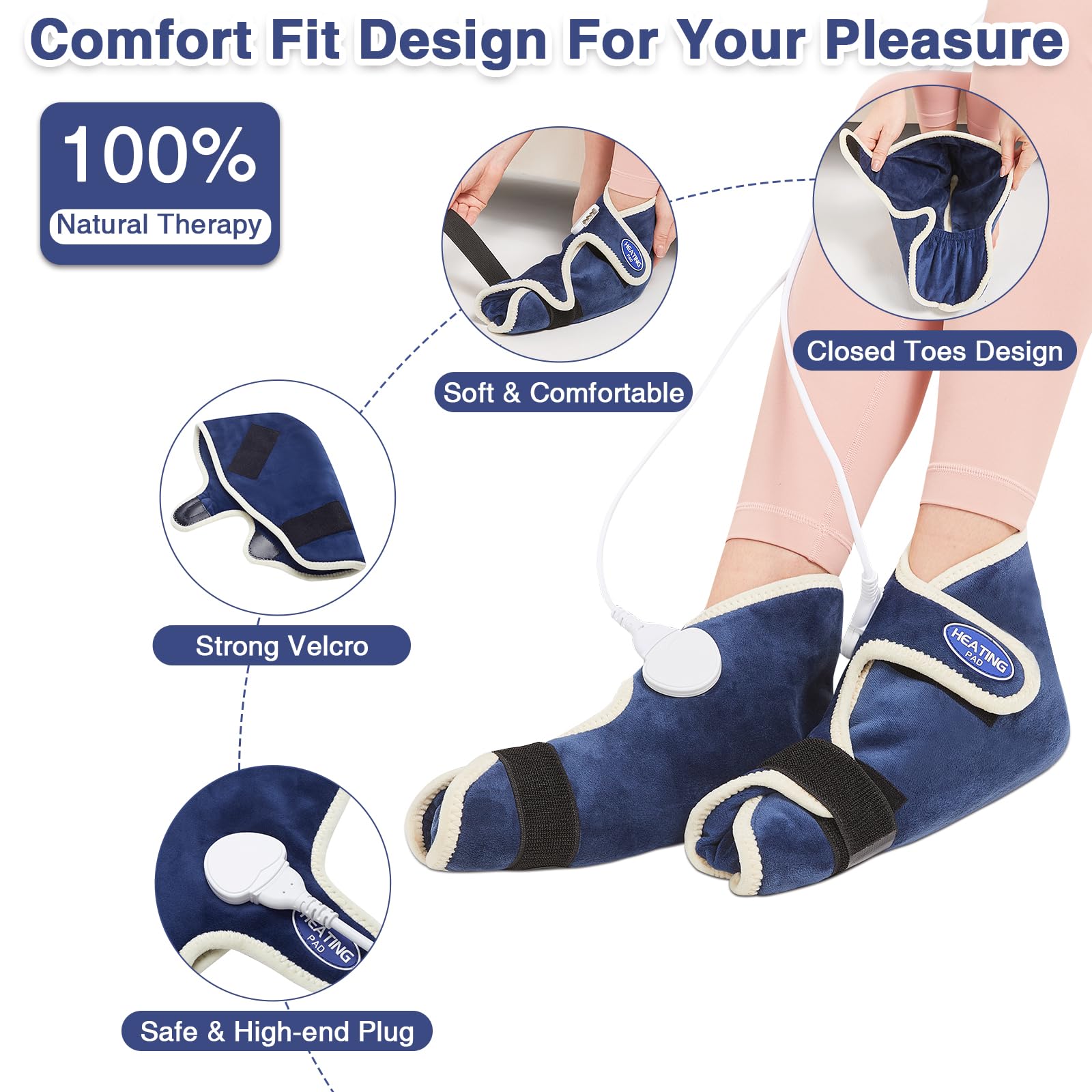 AOBOCO arch heat wrap on the foot highlighting universal size and toe sleeve.
