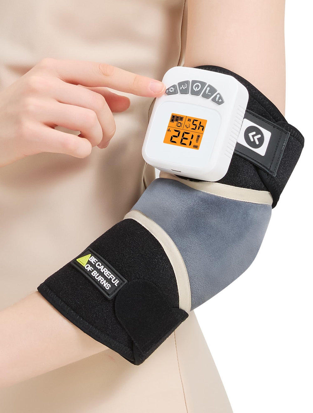 AOBOCO cordless elbow heating pad in use for portable elbow warmth