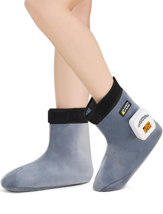AOBOCO feet warmers cordless design for portable heat and massage on the go.