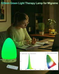 Aoife Green Light Therapy Lamp remote control view demonstrates easy brightness and timer adjustments
