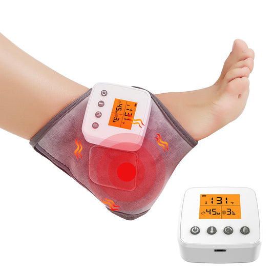 AOKESTE cordless ankle massager heating pad for portable comfort during travel.