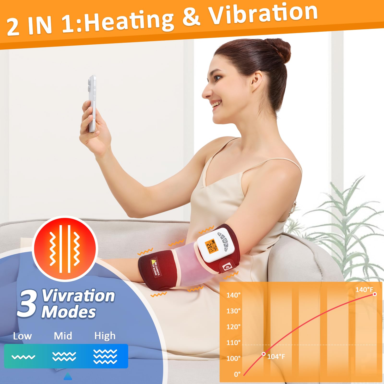 AOKESTE elbow heating pad with temperature dial demonstrating precise heat control.