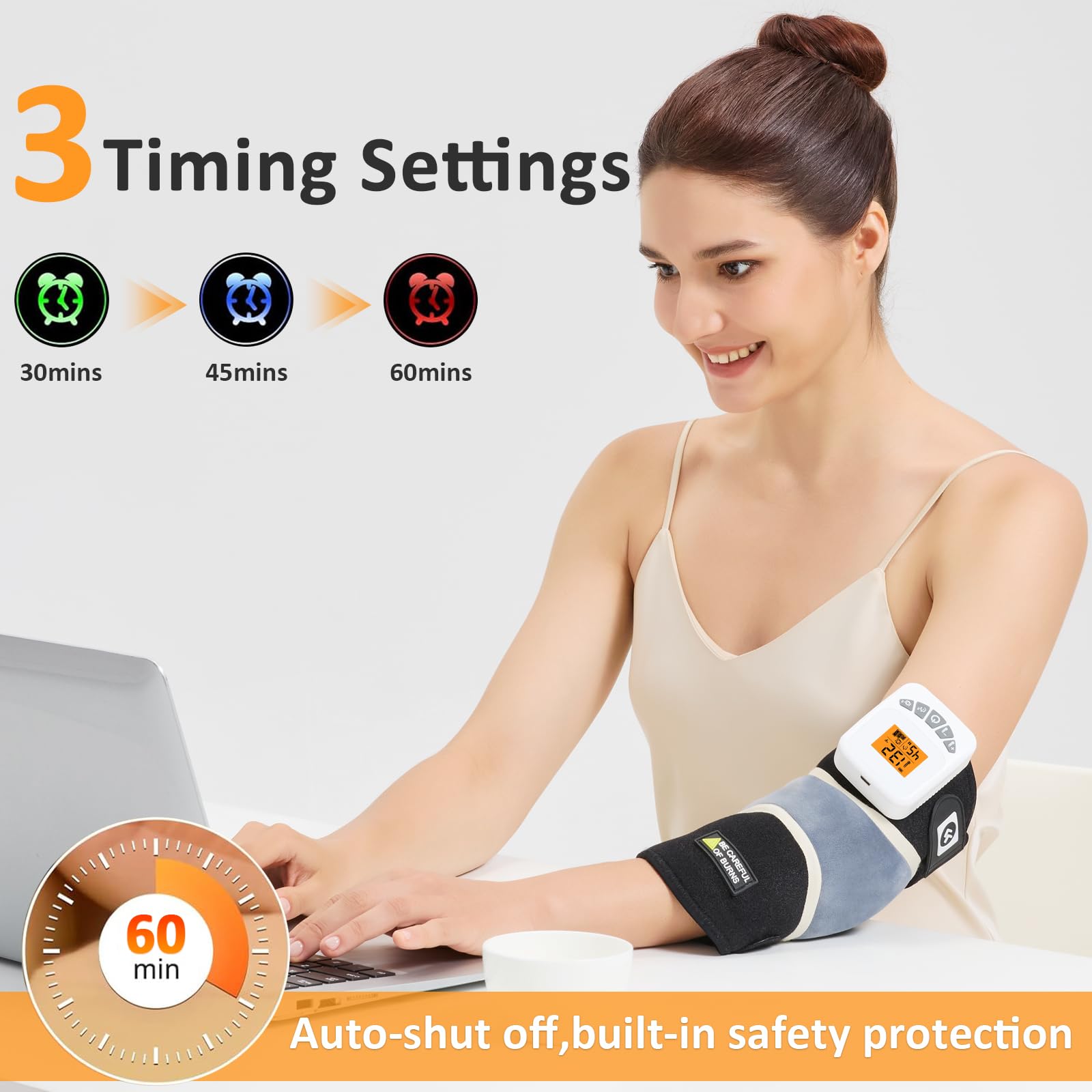AOKESTE elbow heating pad in wireless use for hands-free comfort.