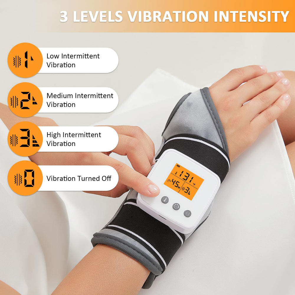 AOKESTE wrist heating pad showing adjustable heat levels for customizable comfort.