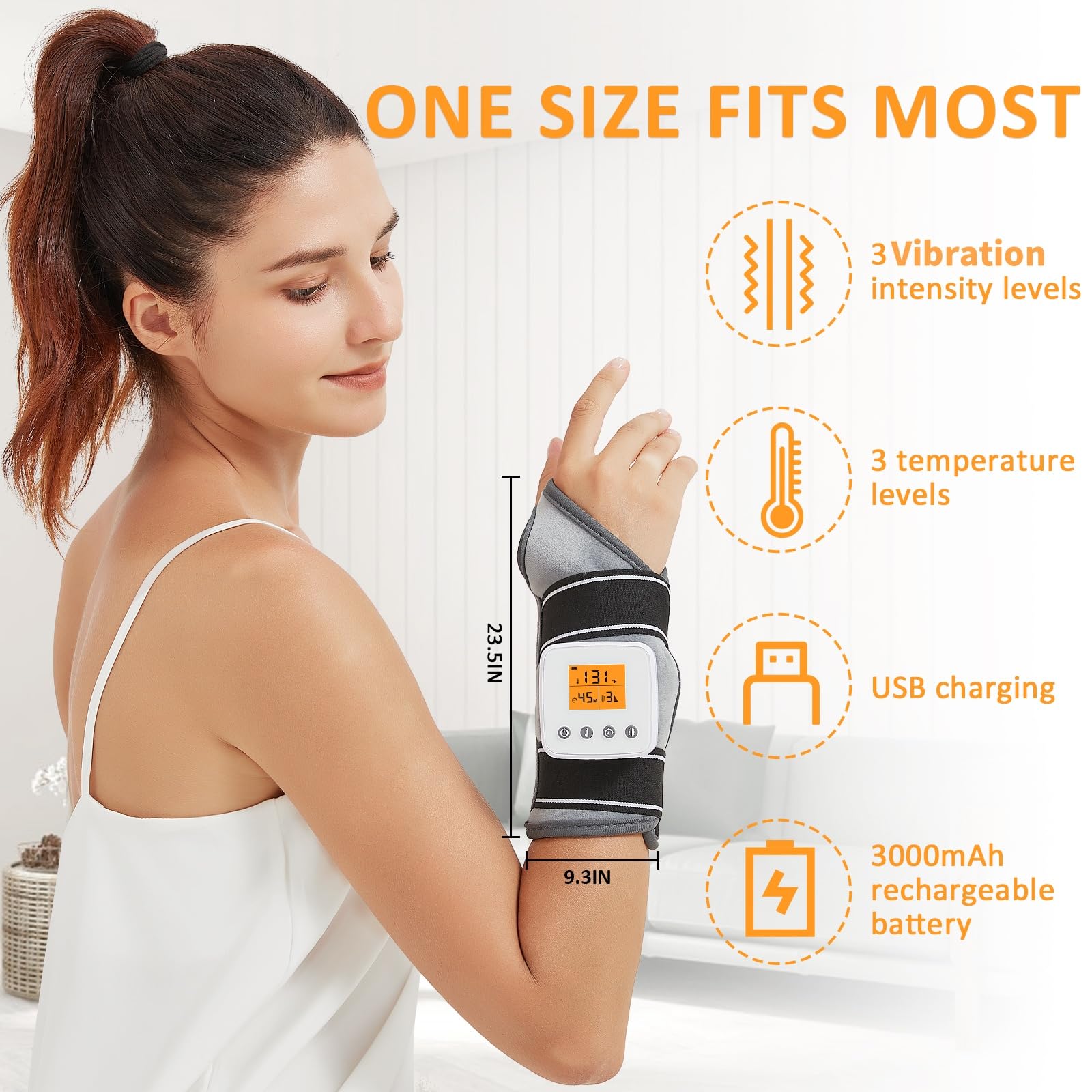 AOKESTE wrist heating pad with Velcro strap ensures secure, adjustable fit.
