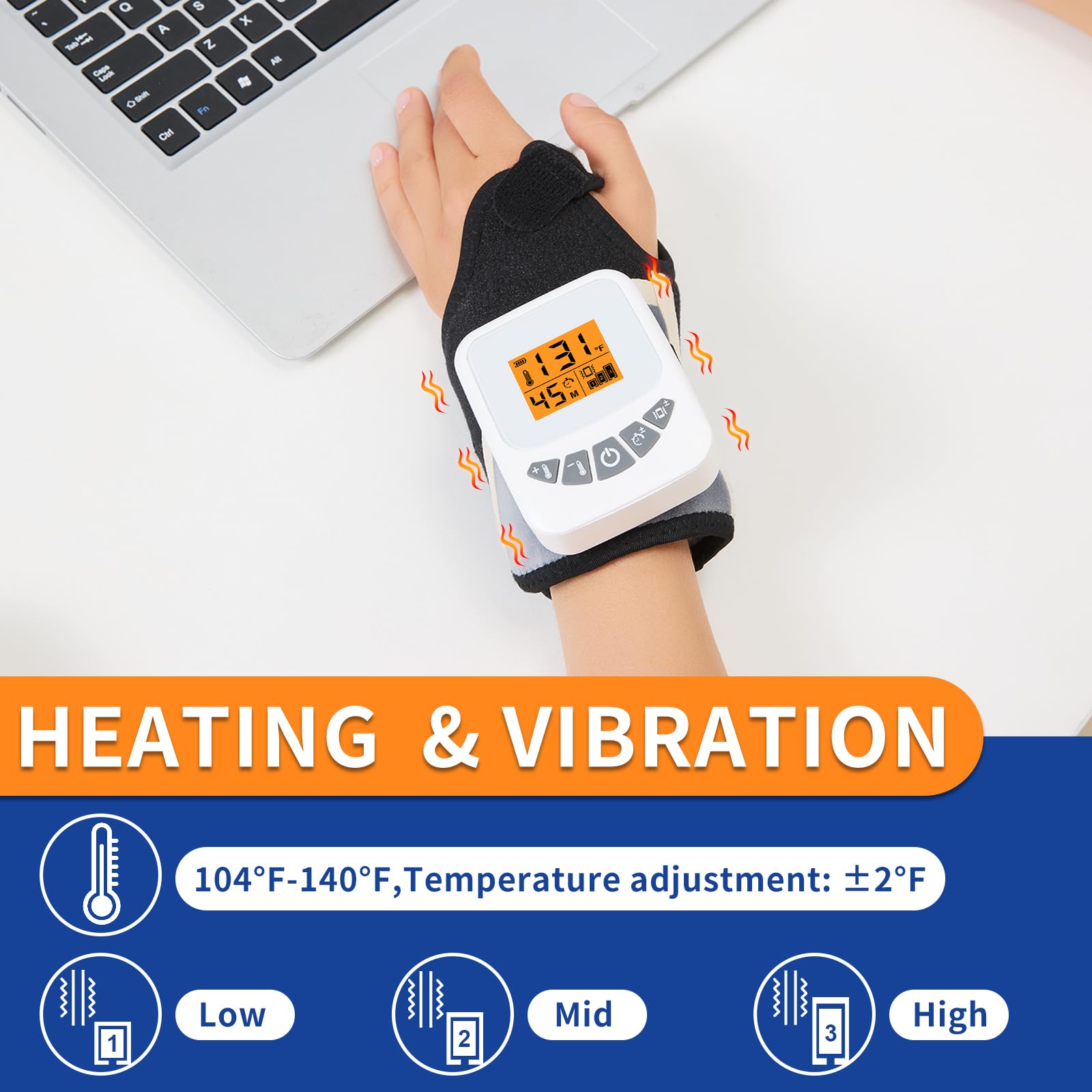 AOKESTE wrist heating pad with vibration modes for soothing relief.