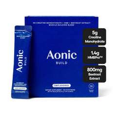 AONIC Build 3-in-1 Creatine Powder bottle supports lean muscle goals.