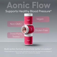 AONIC Flow hawthorn berry detail hints at botanicals supporting heart function.