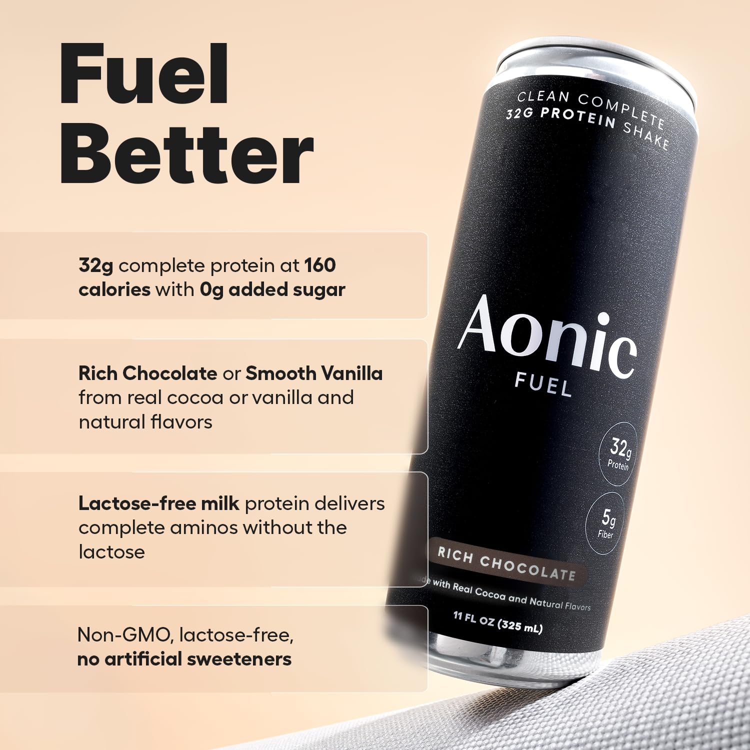 No added sugar, real cocoa flavor in AONIC Fuel shake
