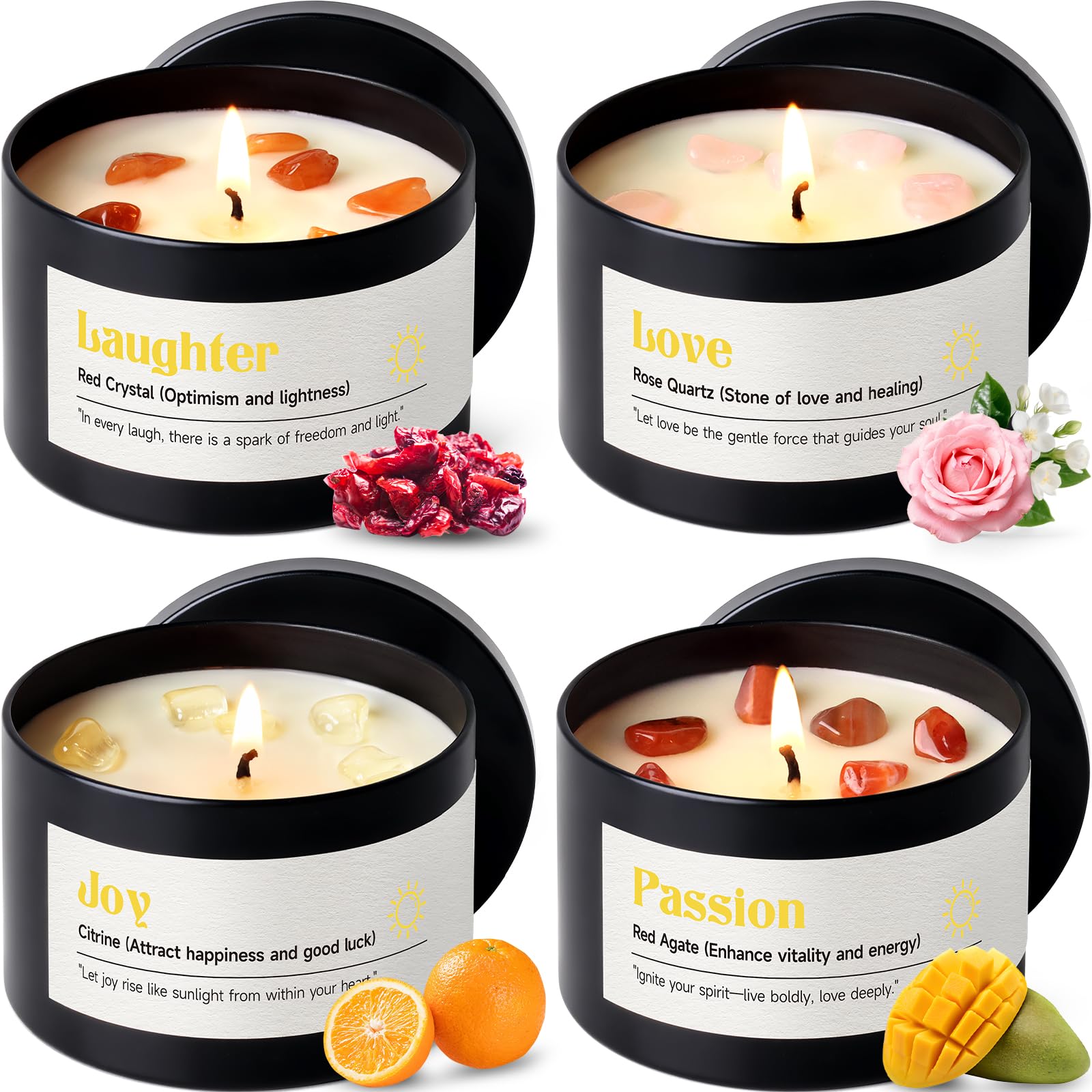 AOOVOO Crystal Energy Candle with citrine promotes joy and optimism in cozy spaces