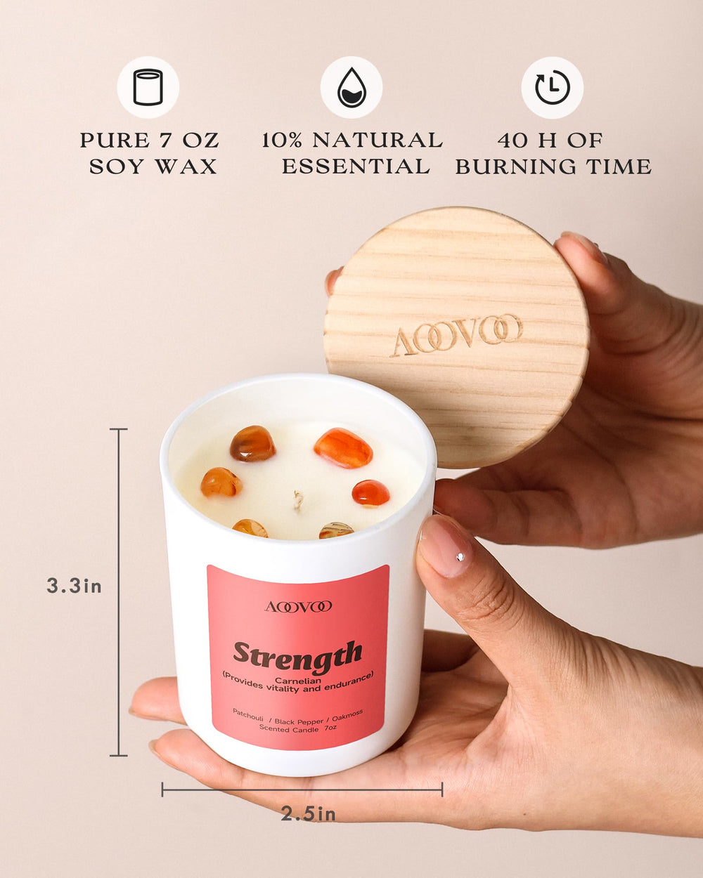 AOOVOO Empower Candles Set turquoise crystal close-up highlighting energy blend.