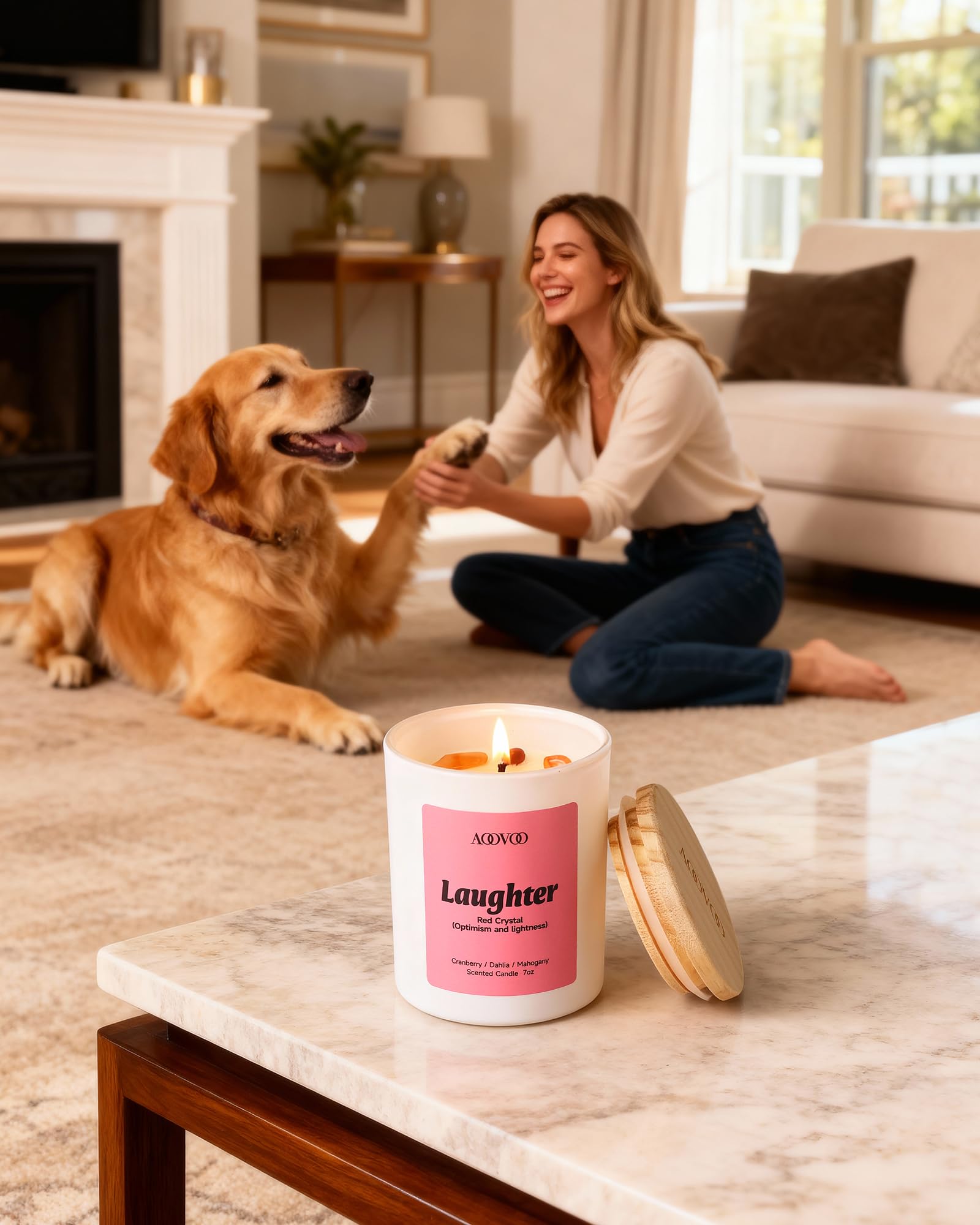 AOOVOO Energy Candles Laughter Red Crystal with cranberry aroma for a cozy, vibrant space.