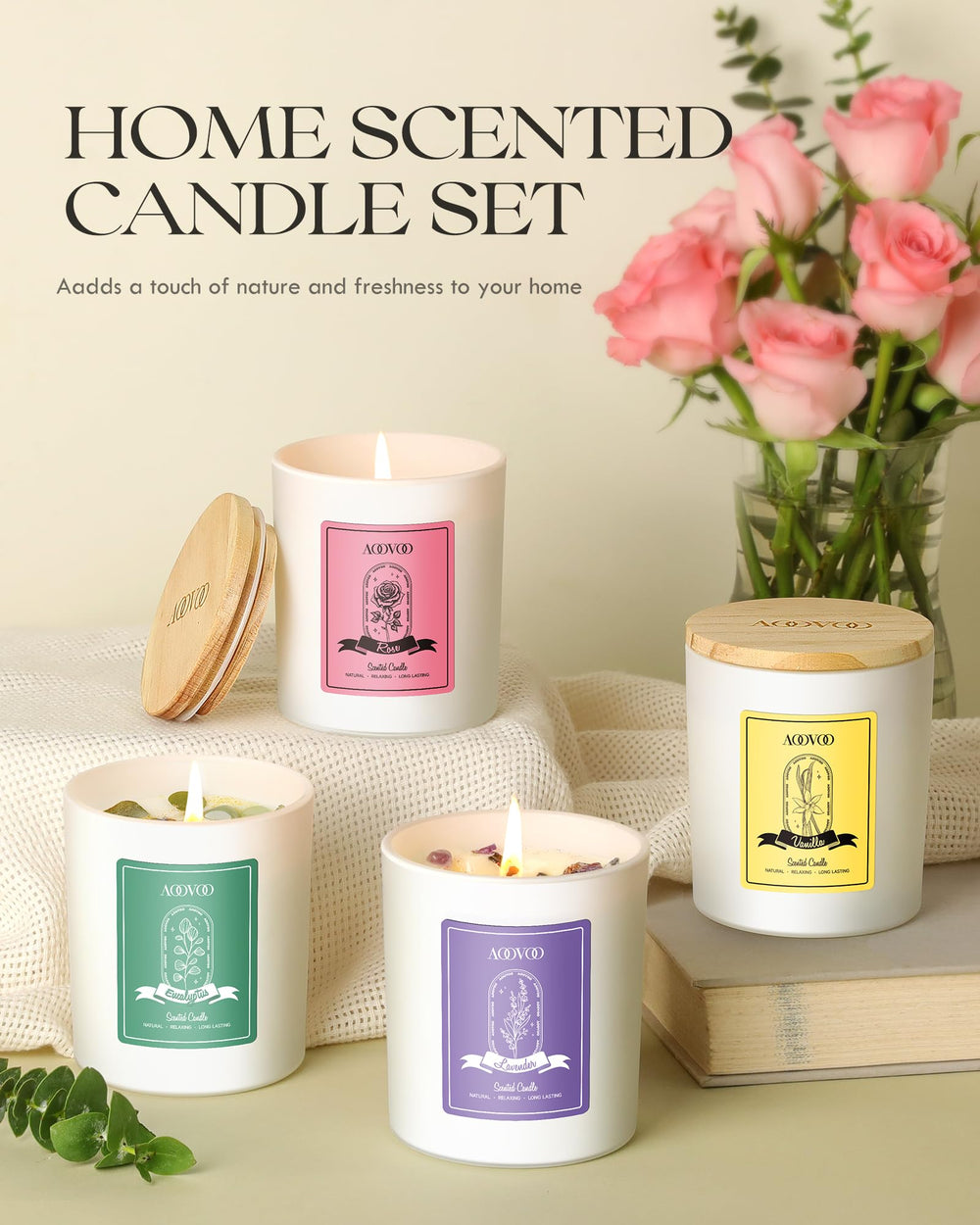 AOOVOO Eucalyptus aromatherapy candle to refresh air and focus.