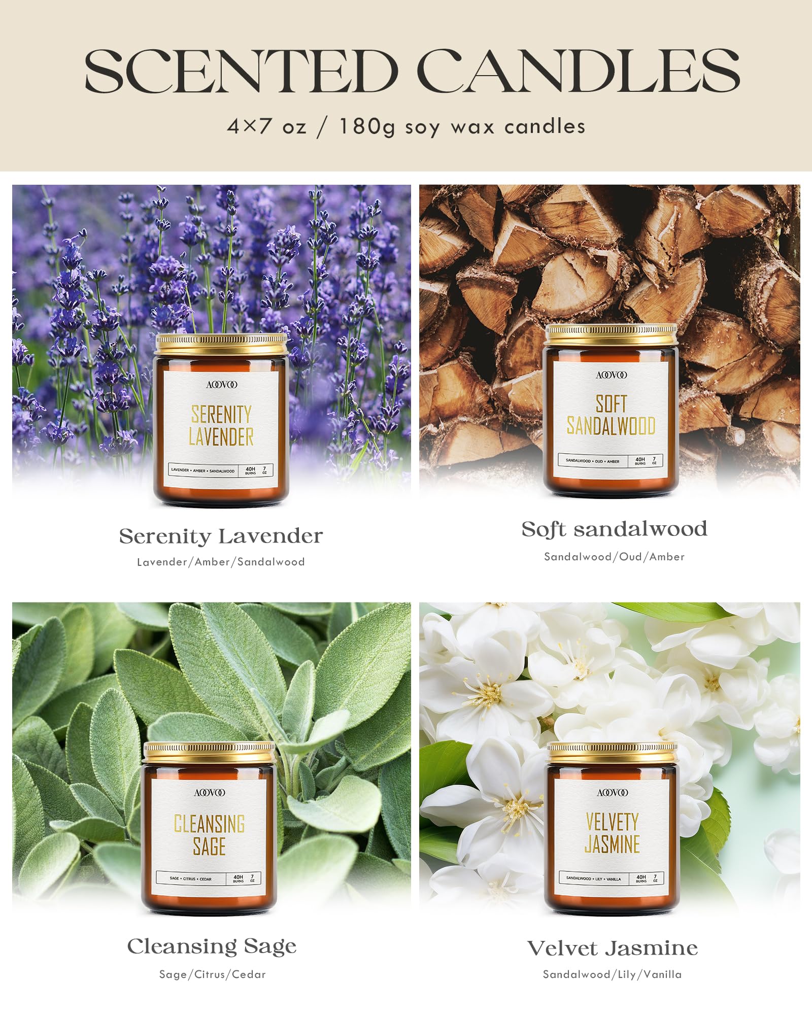 AOOVOO jasmine candle jar enhances mood with uplifting fragrance.