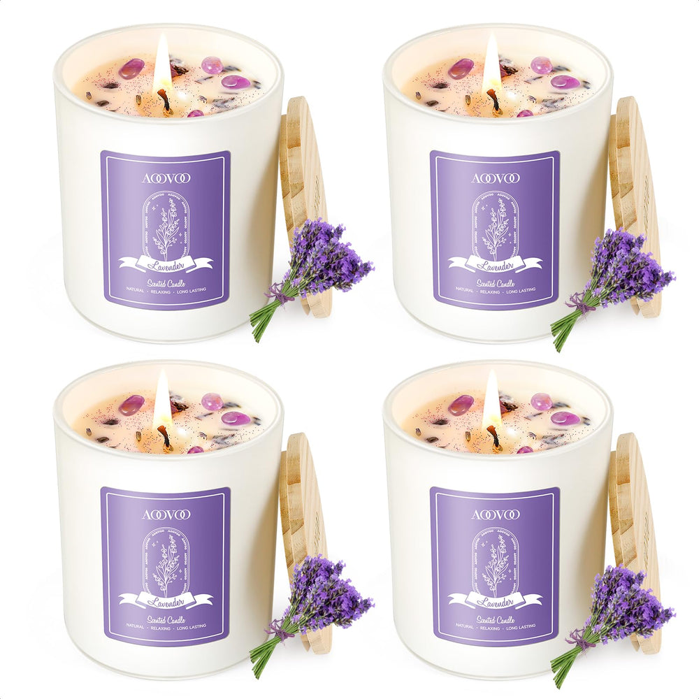AOOVOO Lavender Candles Set with crystals inside creates a calming ambiance