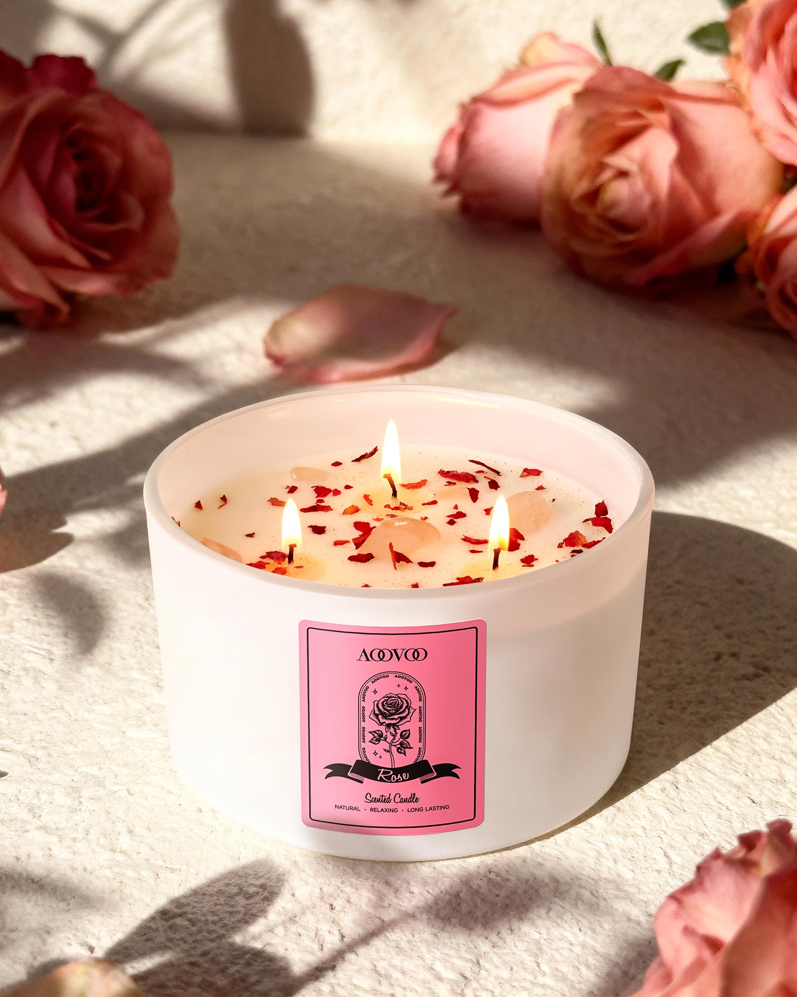 AOOVOO Rose Candle with crystals inside enhances decor and mood