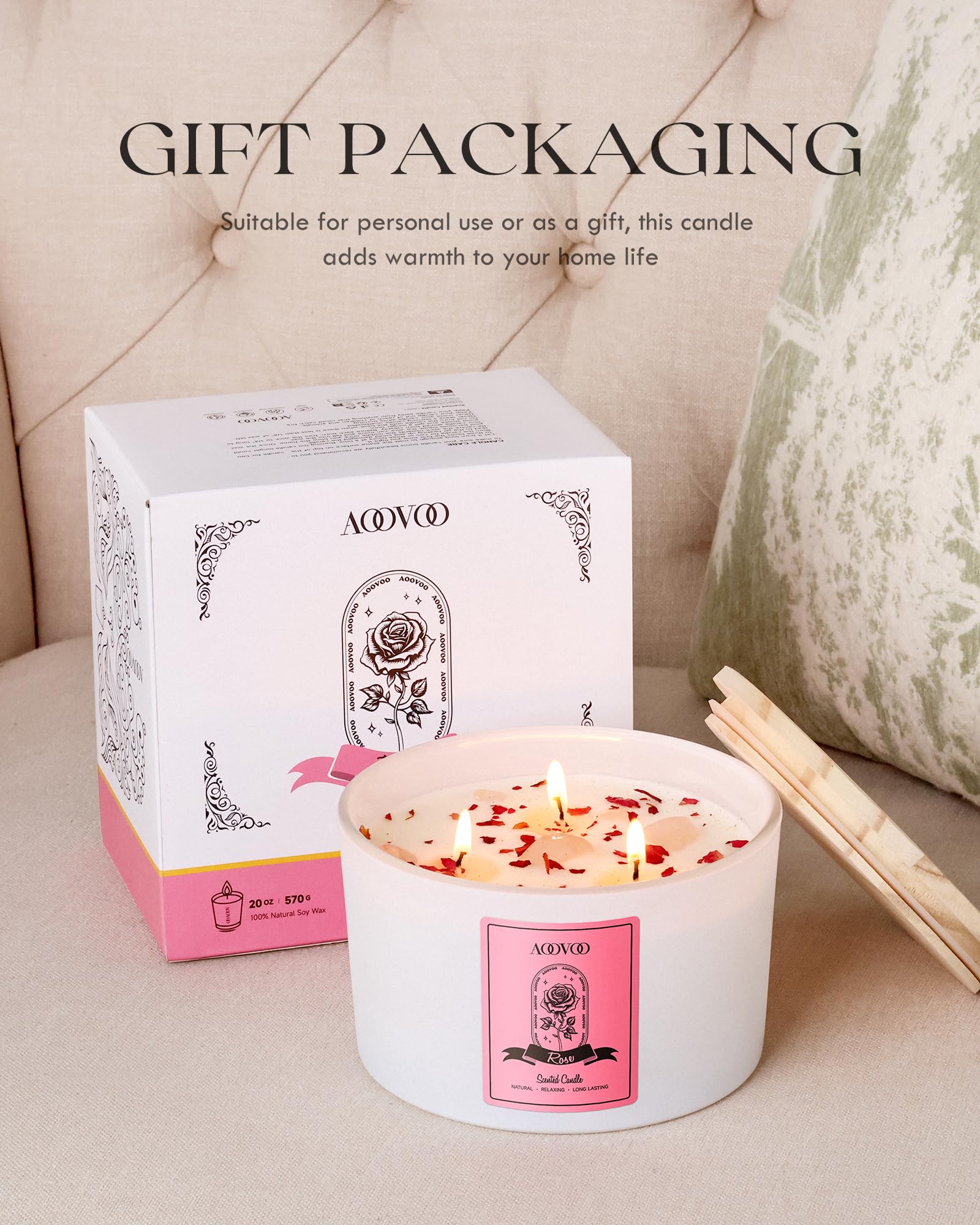AOOVOO Rose Candle long burn for cozy spaces and extended fragrance