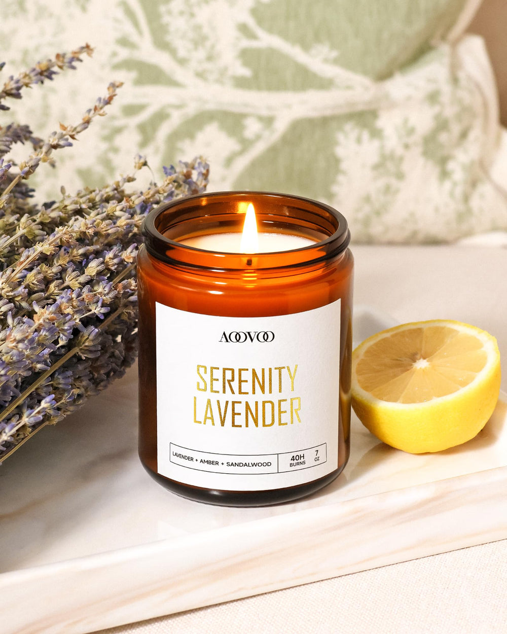 AOOVOO sage candle jar purifies space with fresh herbal scent.