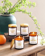 AOOVOO sandalwood candle jar promotes cozy, grounding atmosphere.