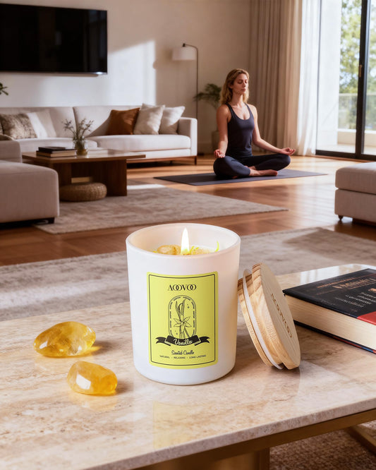 AOOVOO Vanilla candle with a crystal inside for cozy fragrance