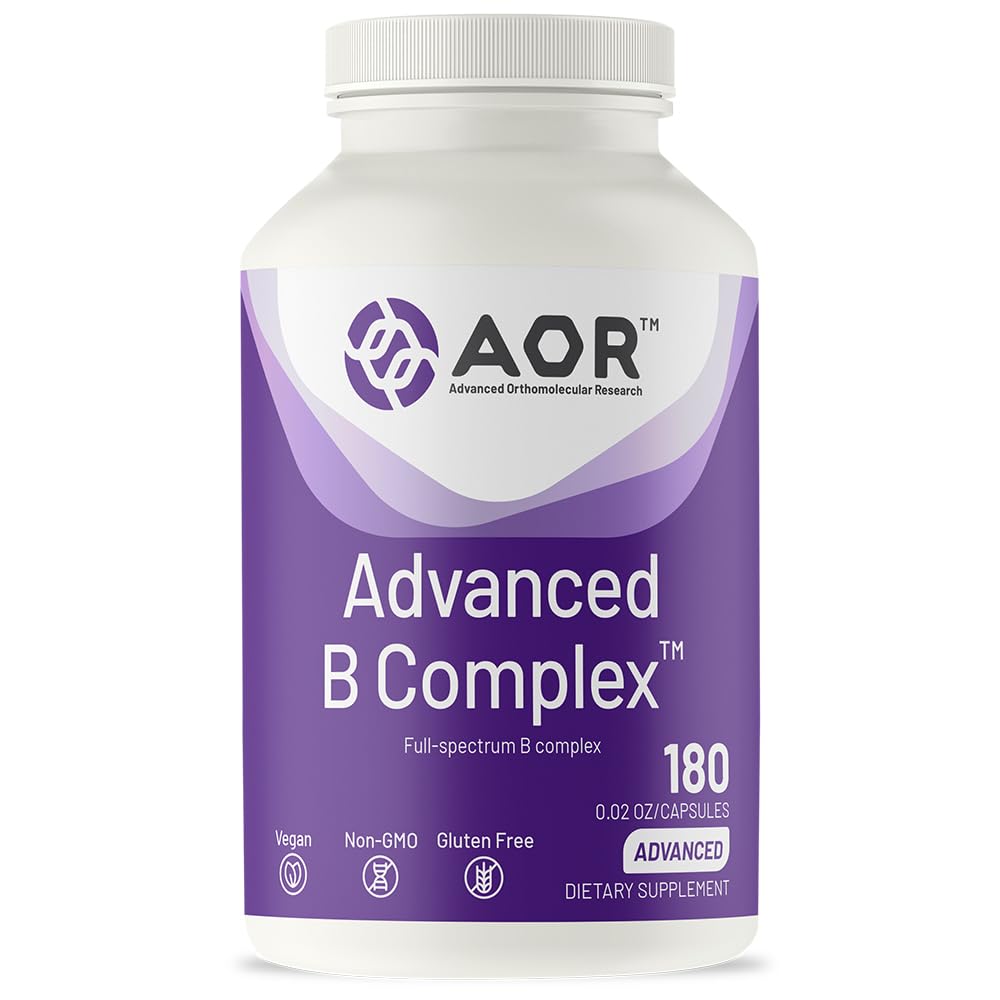 AOR Advanced B Complex bottle label highlighting active vitamins for energy support
