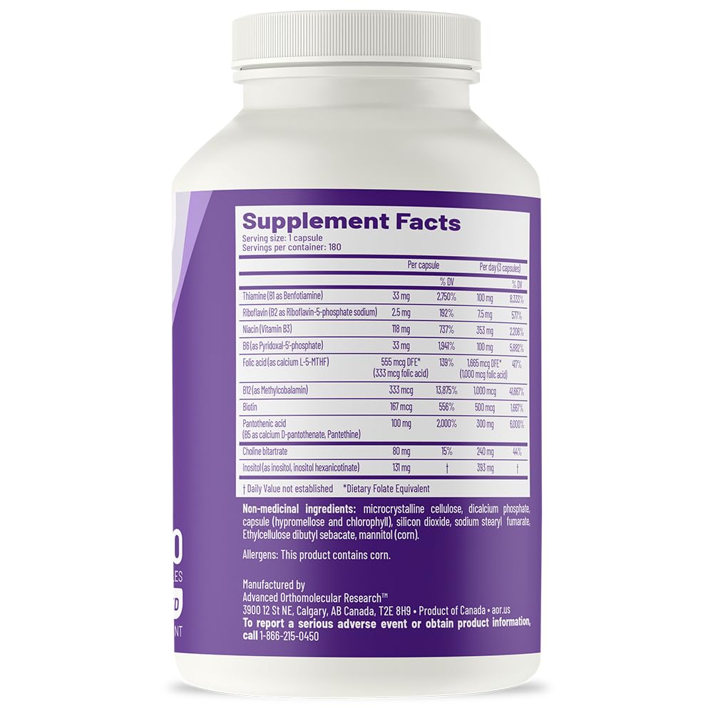Daily dosing setup for AOR Advanced B Complex with three capsules and meal