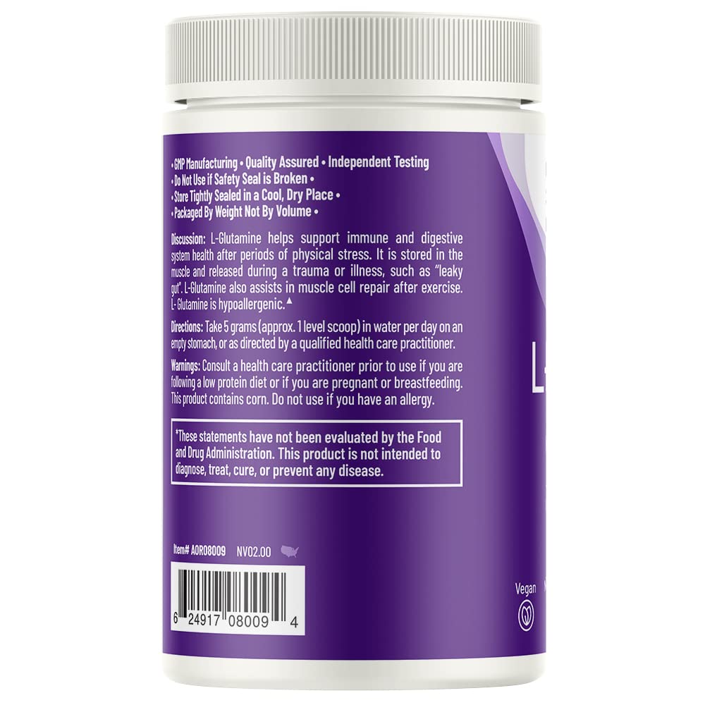 AOR L-Glutamine canister shown in a daily routine for gut lining support.