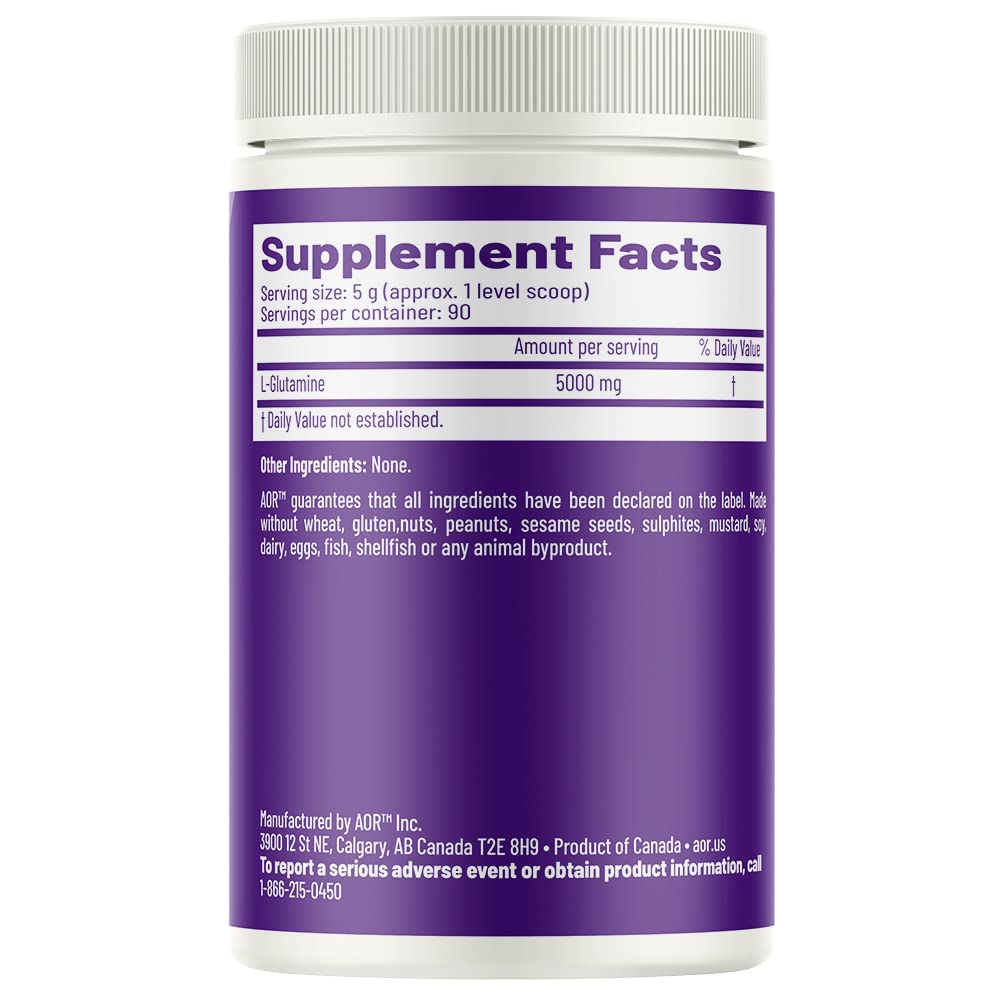 AOR L-Glutamine powder with scoop for convenient daily muscle recovery.