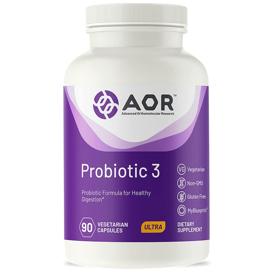 AOR Probiotic 3 bottle front view for digestive support.