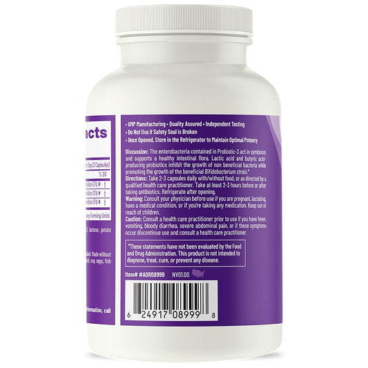 AOR Probiotic 3 bottle label close-up highlighting probiotic blend.