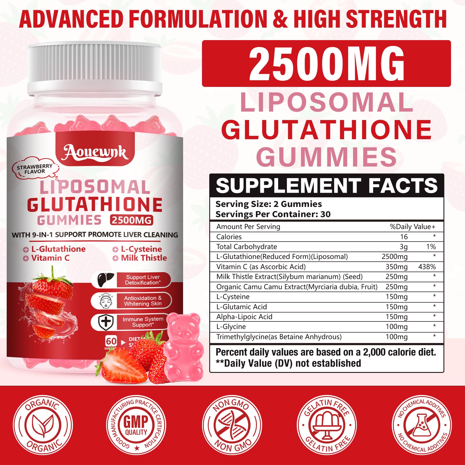Aouewnk liposomal glutathione gummies closeup highlighting chewy texture