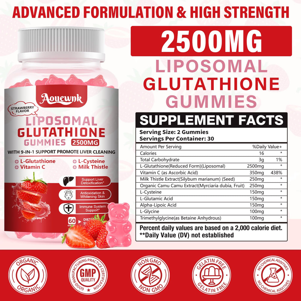 Aouewnk liposomal glutathione gummies closeup highlighting chewy texture