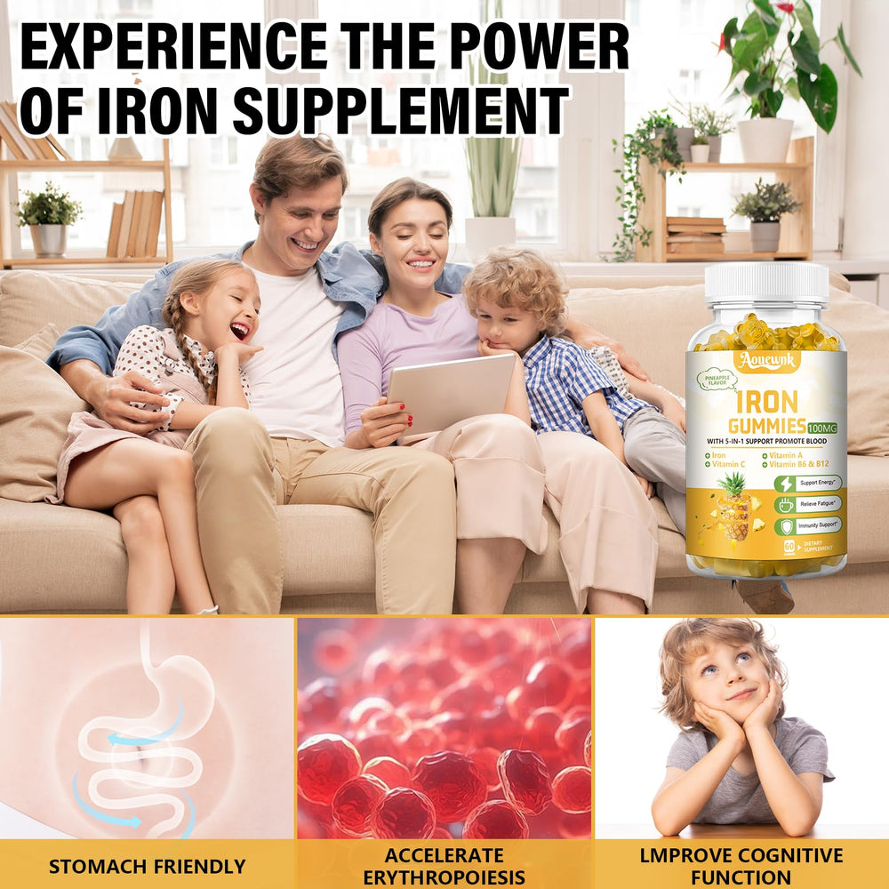Aouewnk iron gummies two-pack packaging for adults and kids
