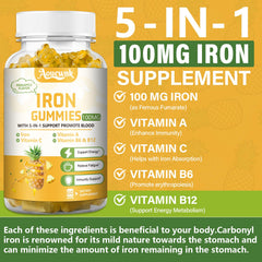 Aouewnk iron gummies pineapple flavor beside fresh pineapple