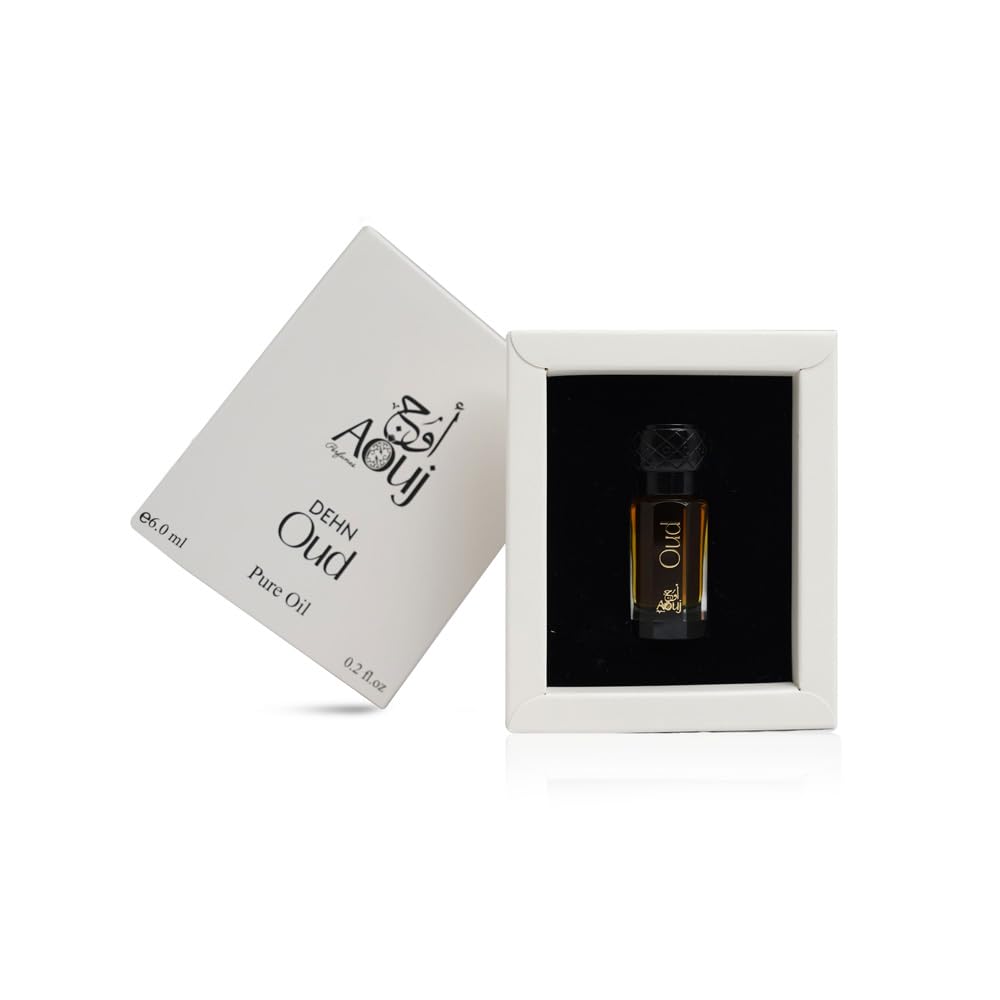 AOUJ Dehn Oud maroon-vanilla bottle pour preview for luxurious evening scent.