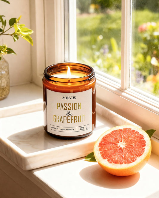 AOOVOO Sandalwood candle jar creates warm ambiance for quiet moments.