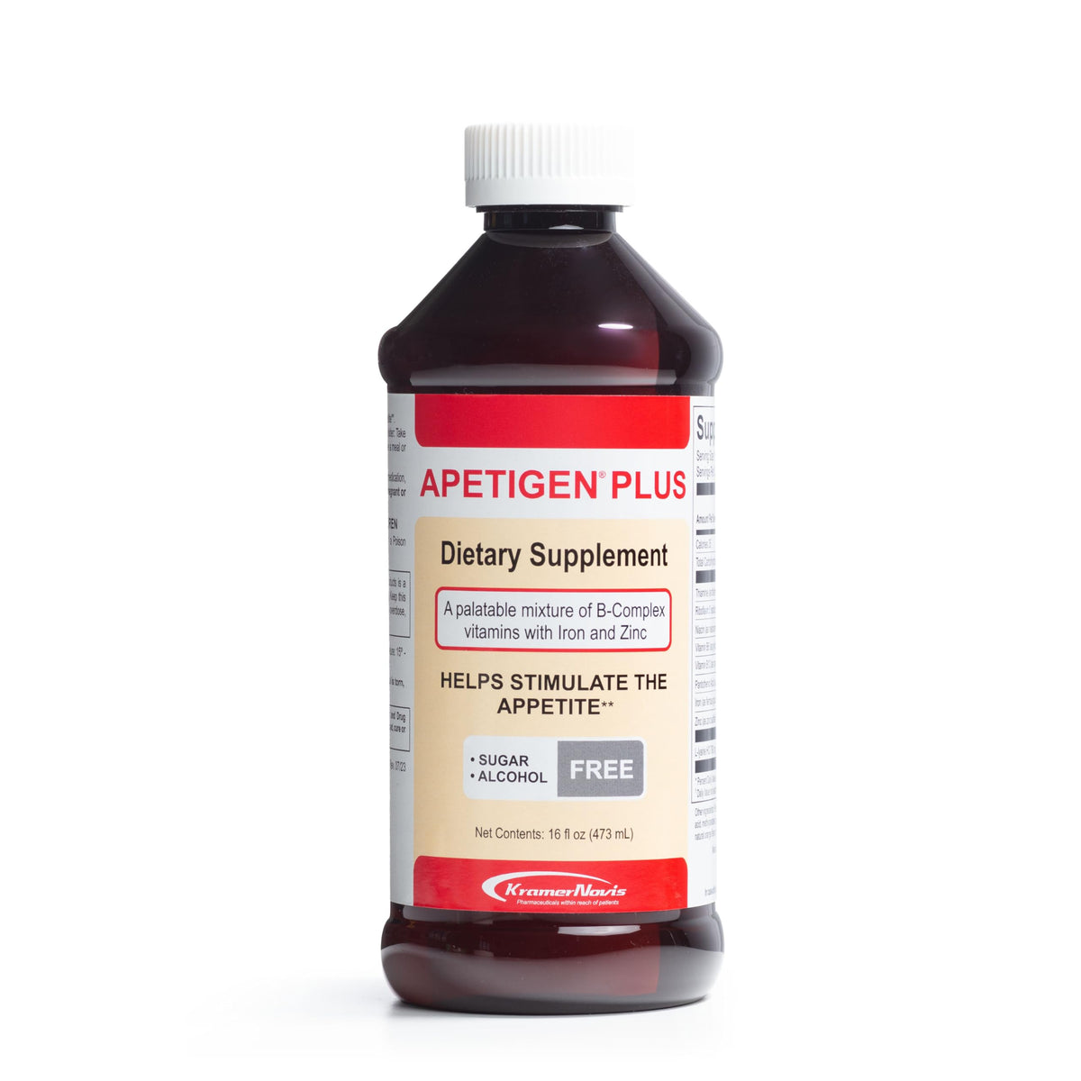 Apetigen-Plus bottle label with orange flavor signaling daily appetite support for families.