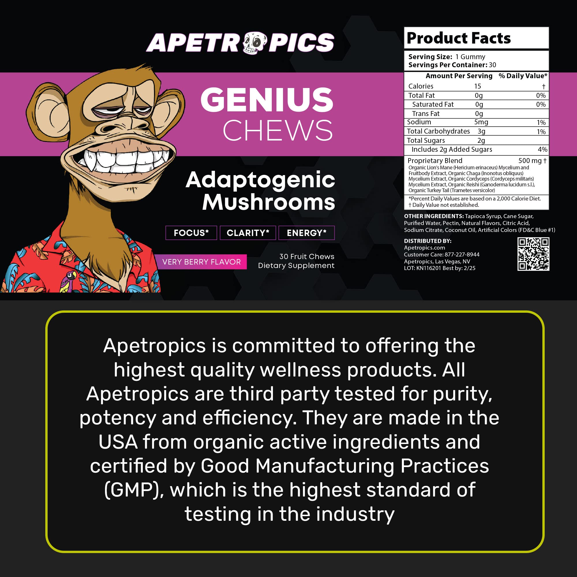 Apetropics Genius Chews berry-flavored gummies ready for on-the-go focus
