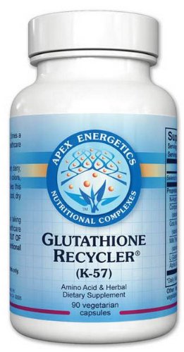 Apex Energetics Glutathione Recycler bottle with capsules for cellular antioxidant support.