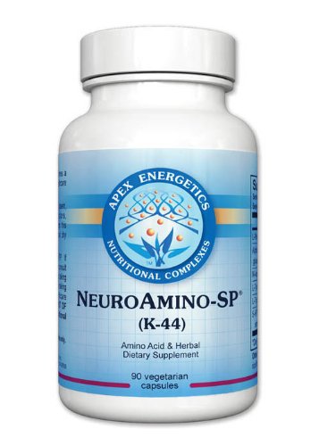 Apex Energetics K-44 NeuroAmino-SP bottle offering balanced energy support for daily use.