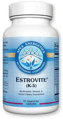 Apex Energetics K-5 Estrovite bottle caps support daily estrogen metabolism.