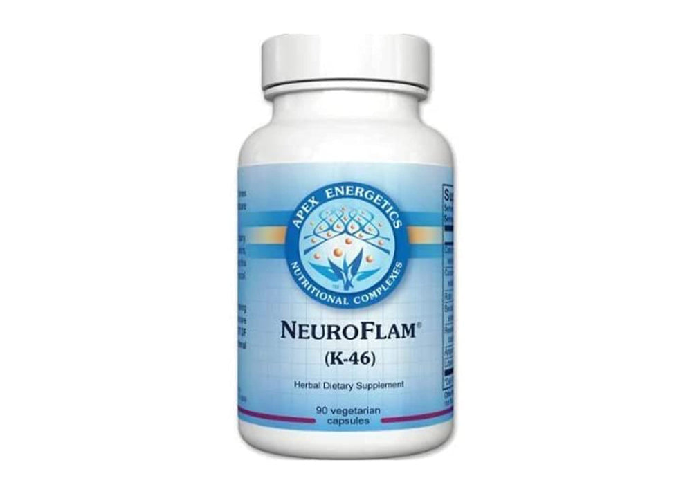 Close-up of NeuroFlam K-46 capsules highlighting easy daily dosing