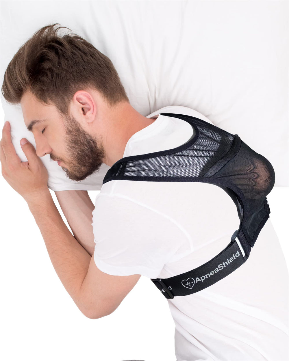 ApneaShield back-pressure ball vest encouraging side sleeping for quieter nights