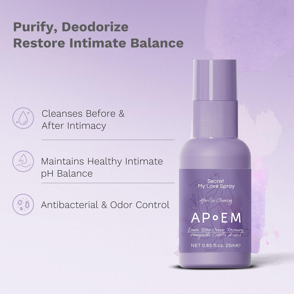 APoEM Secret My Love spray bottle with pump for easy use.