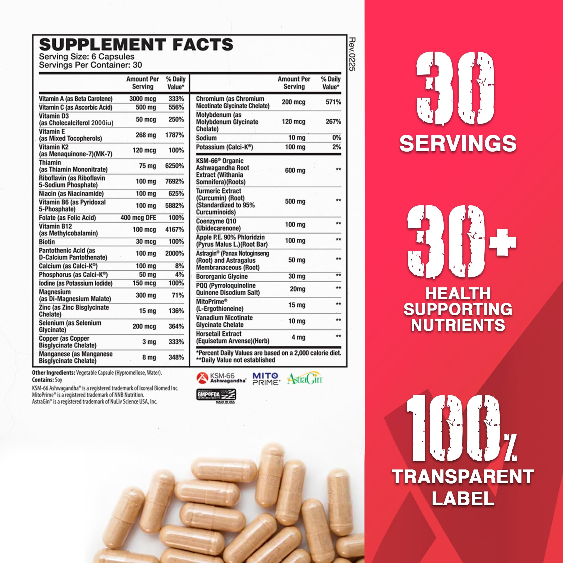 Apollon Nutrition Multivitamin bottle label close-up highlights chelated minerals.