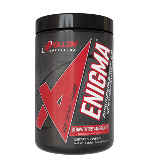Apollon Enigma tub front showcasing 40 servings for recovery nutrition.