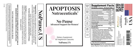 Apoptosis Menopause capsules close-up highlighting easy-to-swallow design.